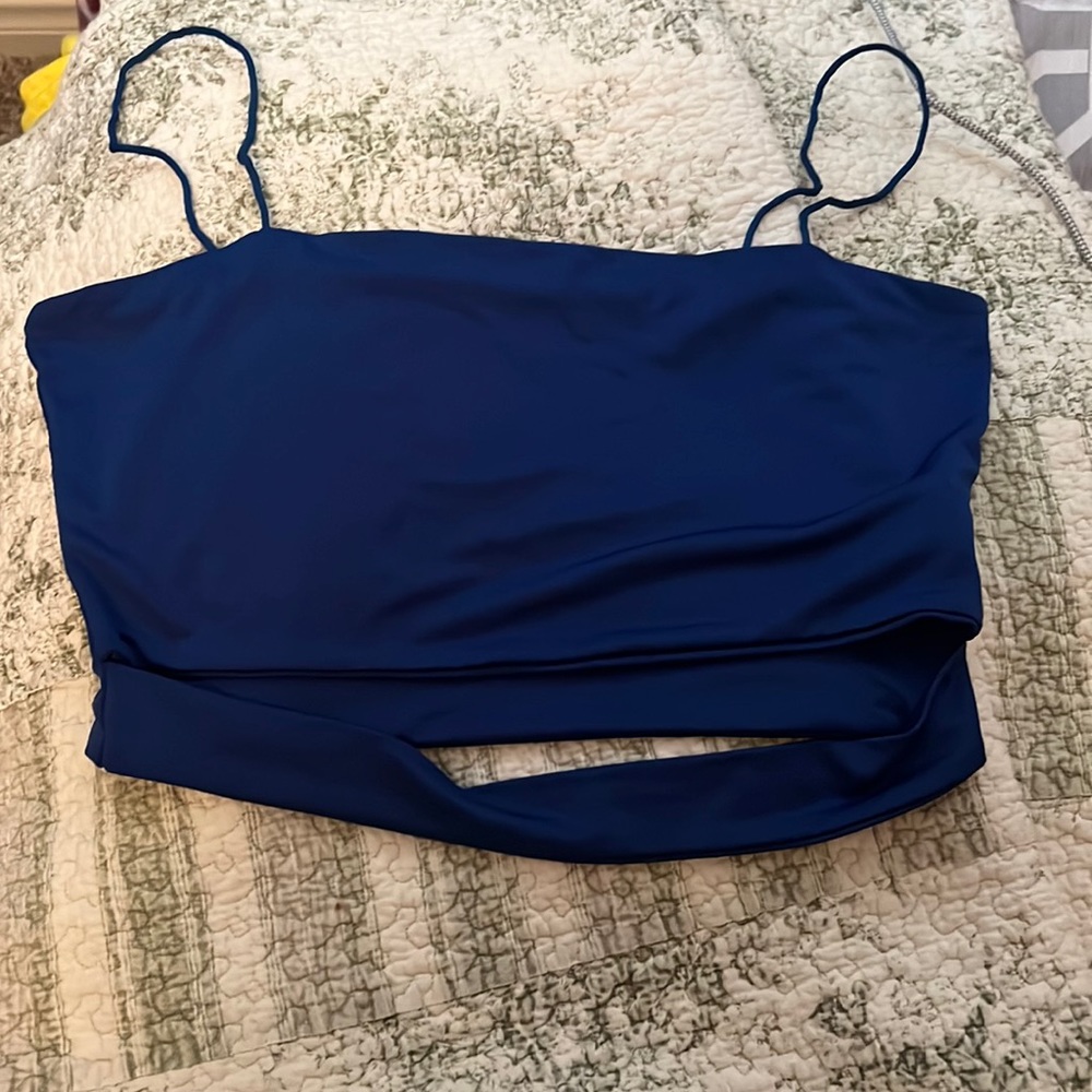 Blue cut out crop cami top